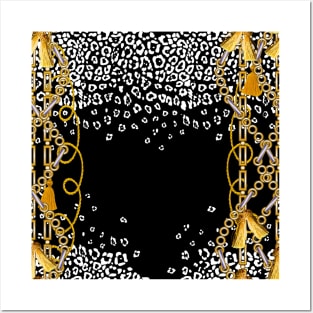 Black and white leopard texture with gold accessories Posters and Art